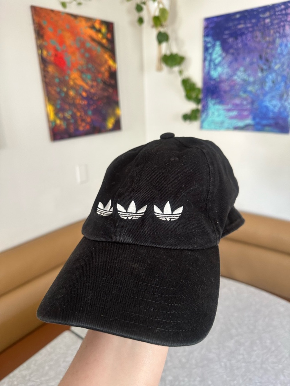 adidas Black Baseball Cap with Triple White Trefoil